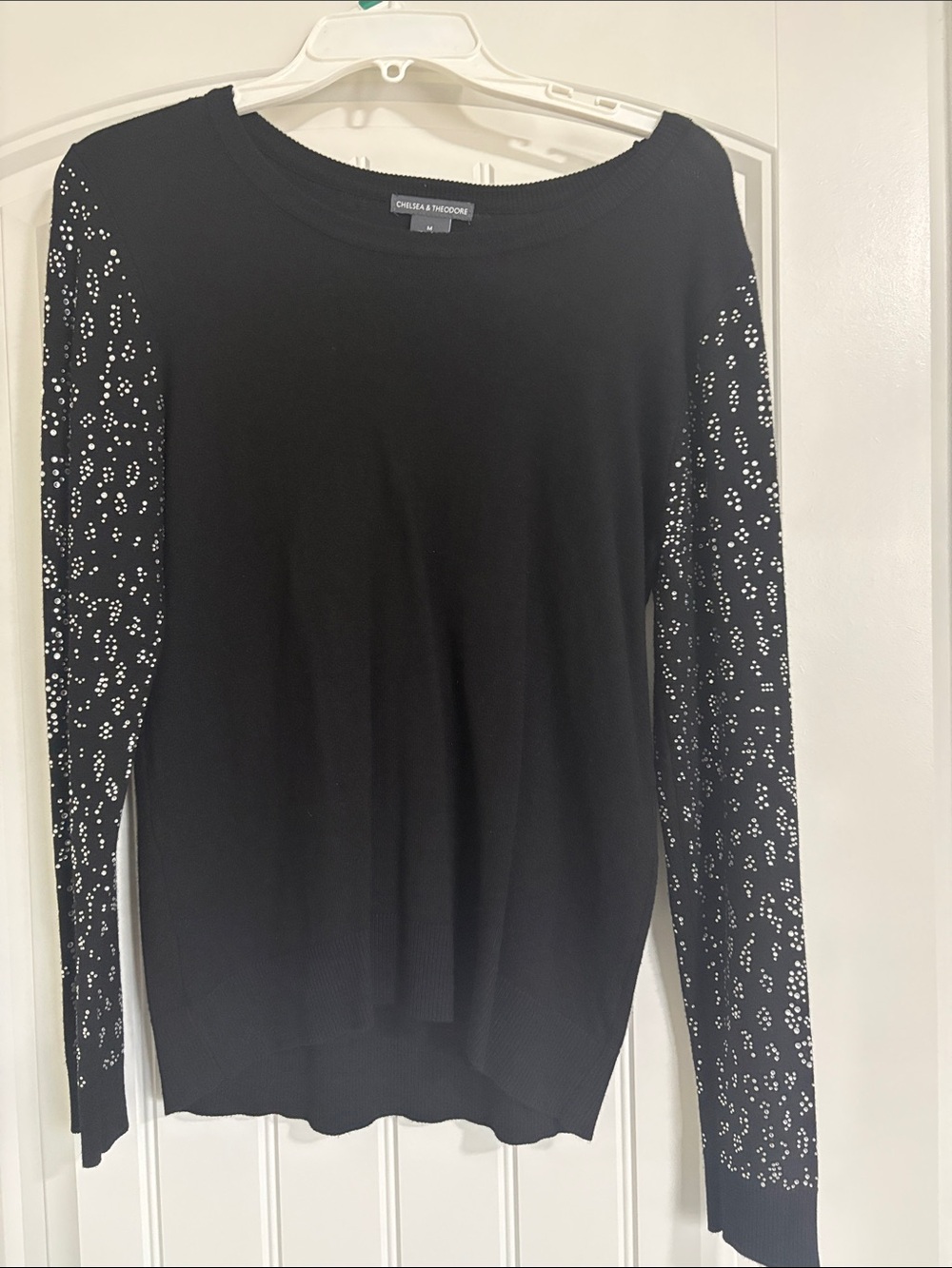 Chelsea & Theodore Black Sweater with Silver Beaded Sleeves